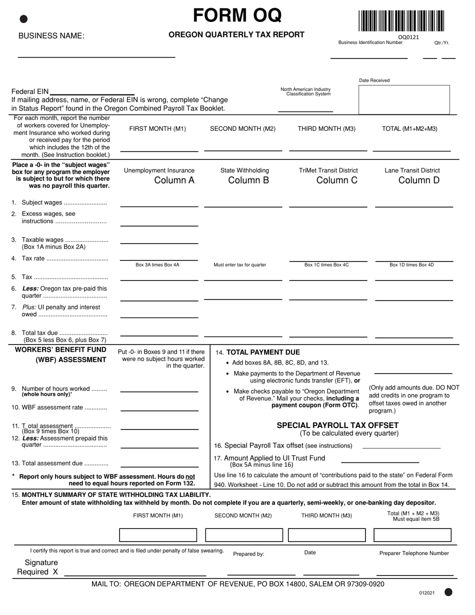 Form OQ Fill Out, Sign Online and Download Fillable PDF, Oregon