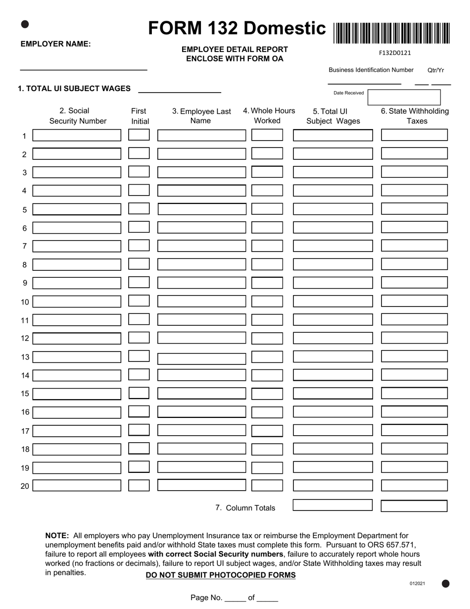 Form 132 DOMESTIC Fill Out, Sign Online and Download Fillable PDF, Oregon Templateroller