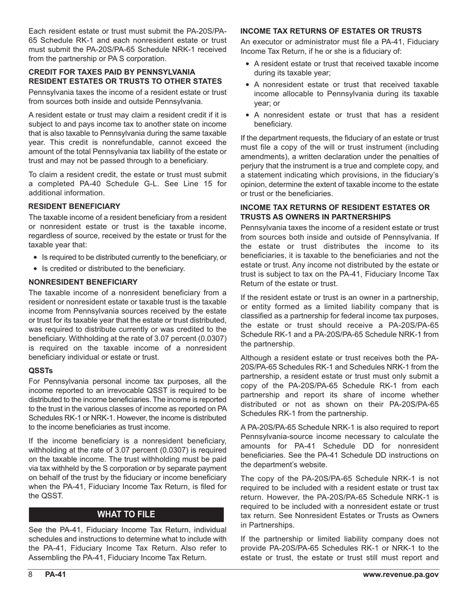 Form PA-41 Pa Fiduciary Income Tax Return - Pennsylvania, Page 10