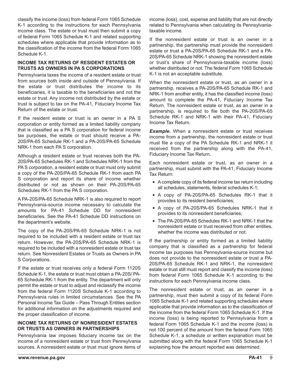 Form PA-41 Pa Fiduciary Income Tax Return - Pennsylvania, Page 11