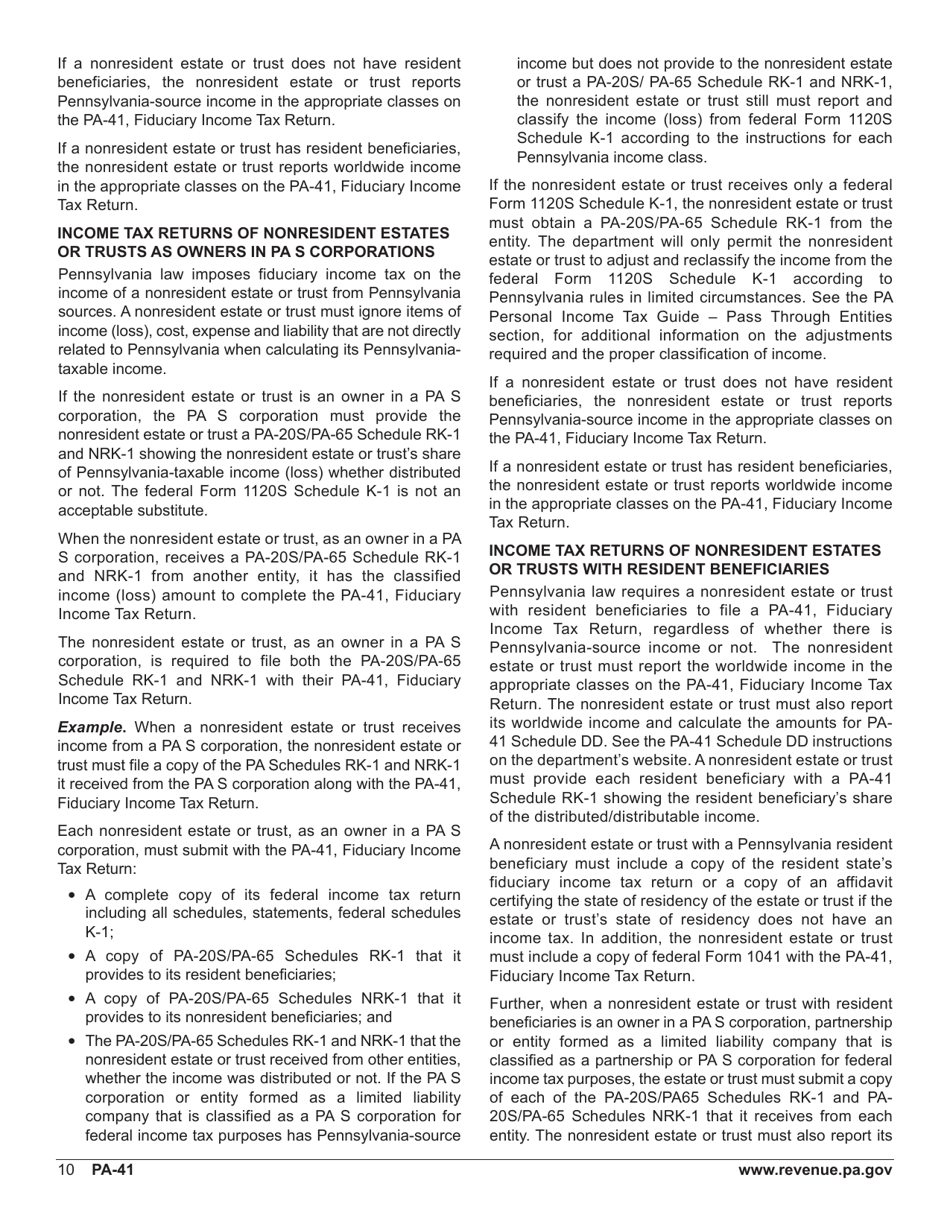 Form PA-41 Pa Fiduciary Income Tax Return - Pennsylvania, Page 12