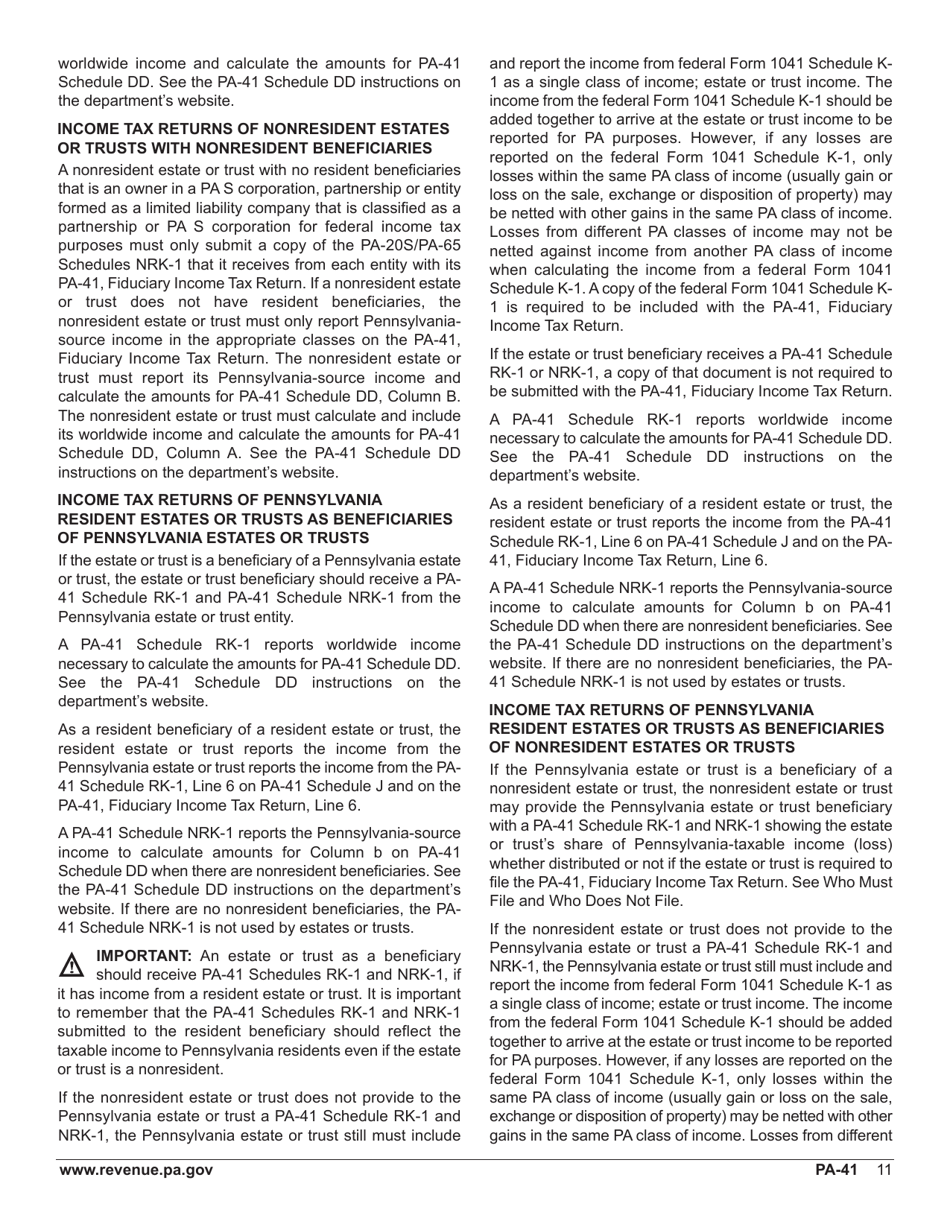 Form PA-41 Pa Fiduciary Income Tax Return - Pennsylvania, Page 13