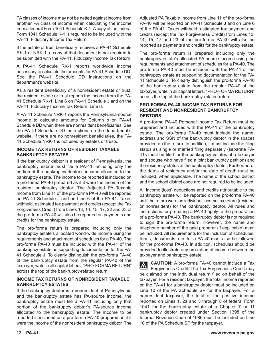 Form PA-41 Pa Fiduciary Income Tax Return - Pennsylvania, Page 14