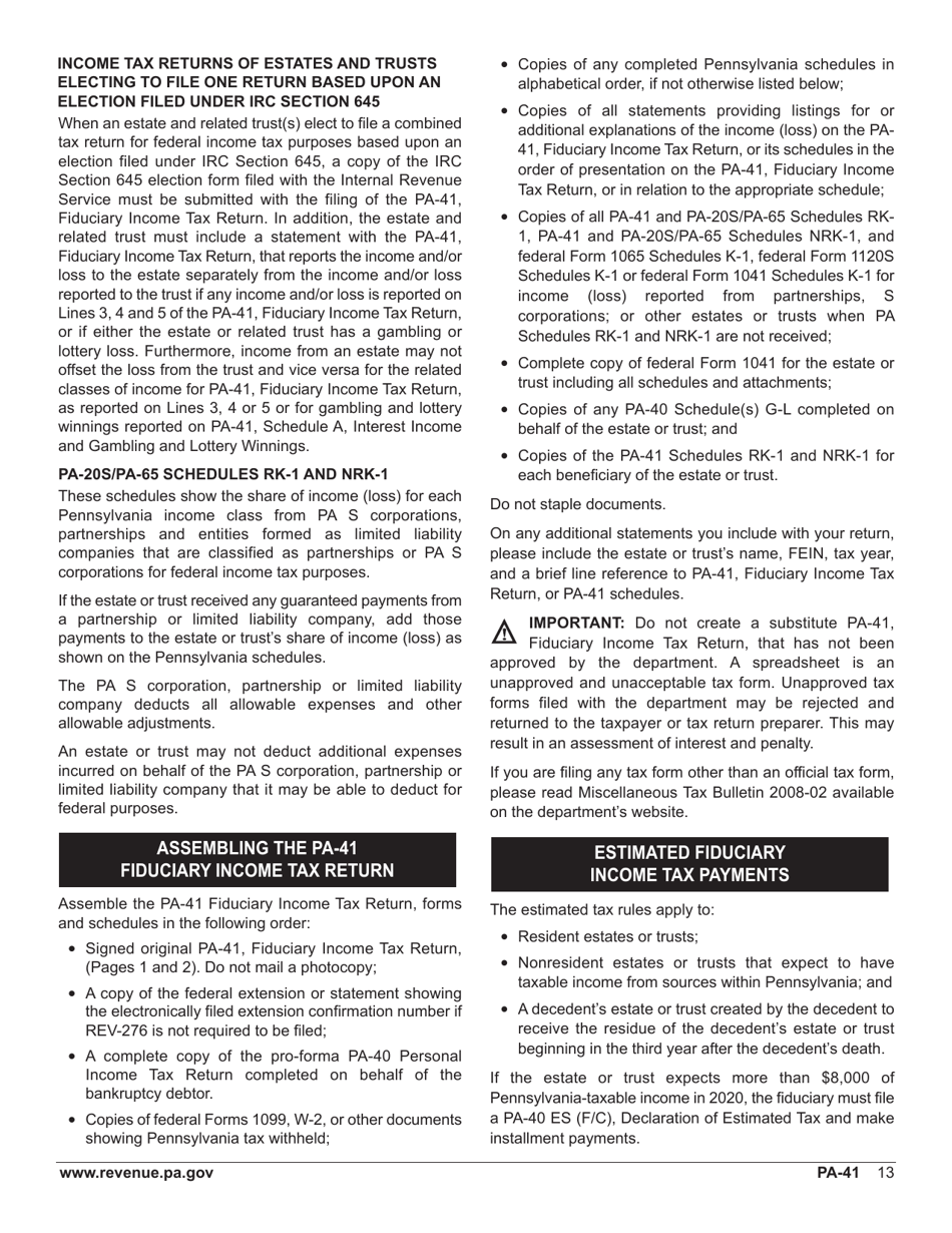 Form PA-41 Pa Fiduciary Income Tax Return - Pennsylvania, Page 15