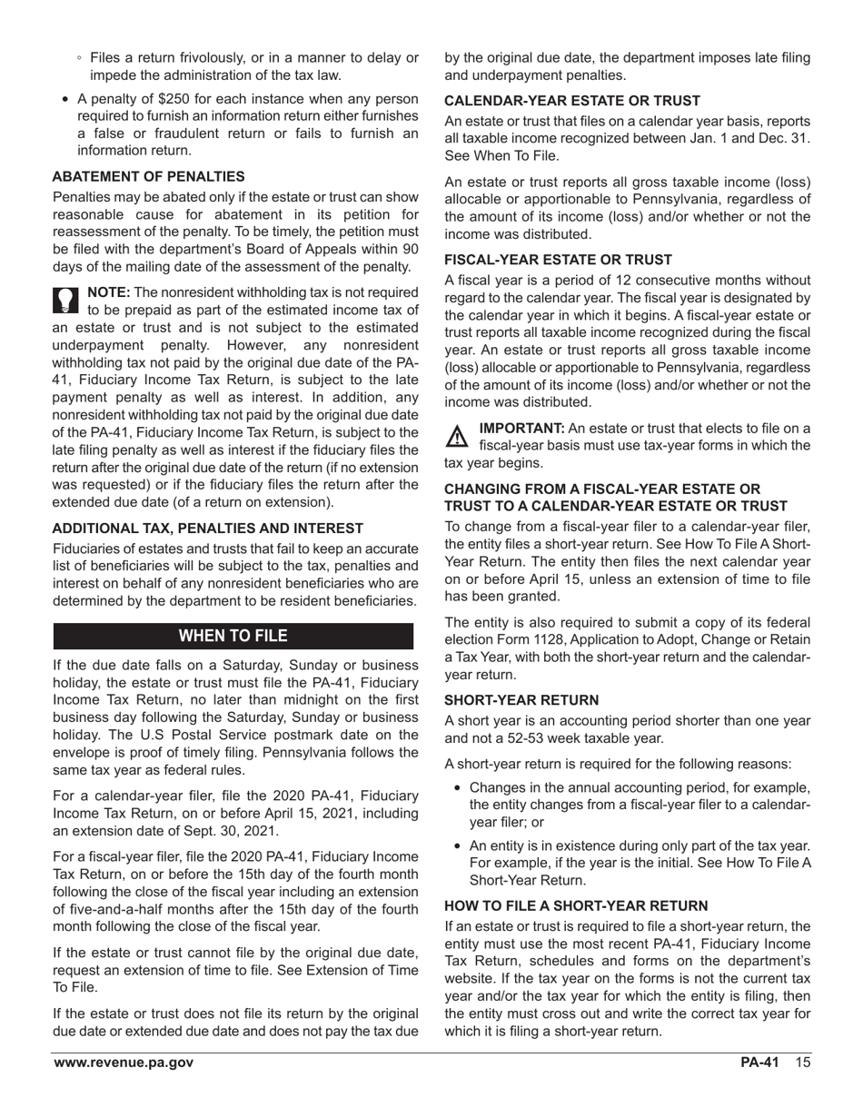 Form PA-41 Pa Fiduciary Income Tax Return - Pennsylvania, Page 17