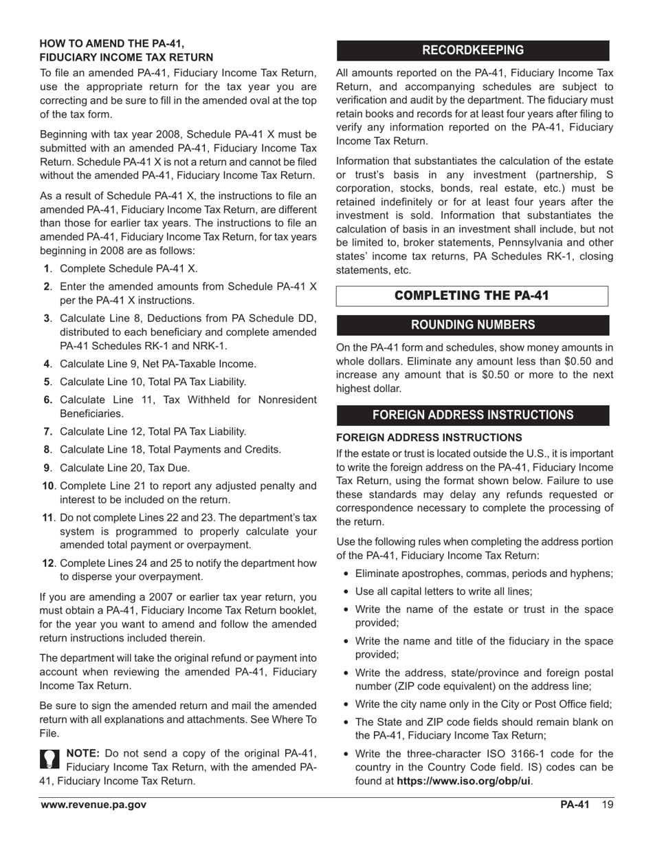 Form PA-41 Pa Fiduciary Income Tax Return - Pennsylvania, Page 21