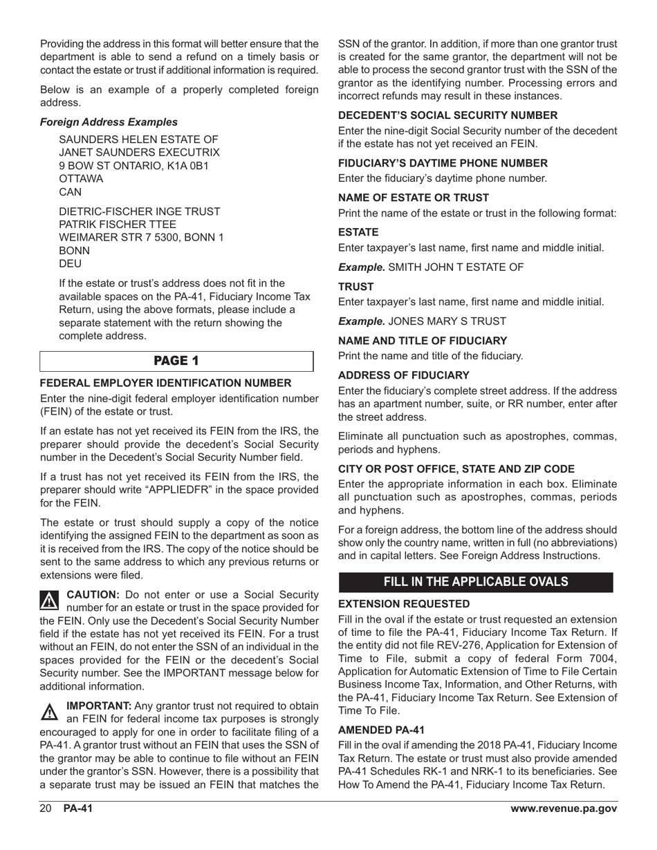 Form PA-41 Pa Fiduciary Income Tax Return - Pennsylvania, Page 22