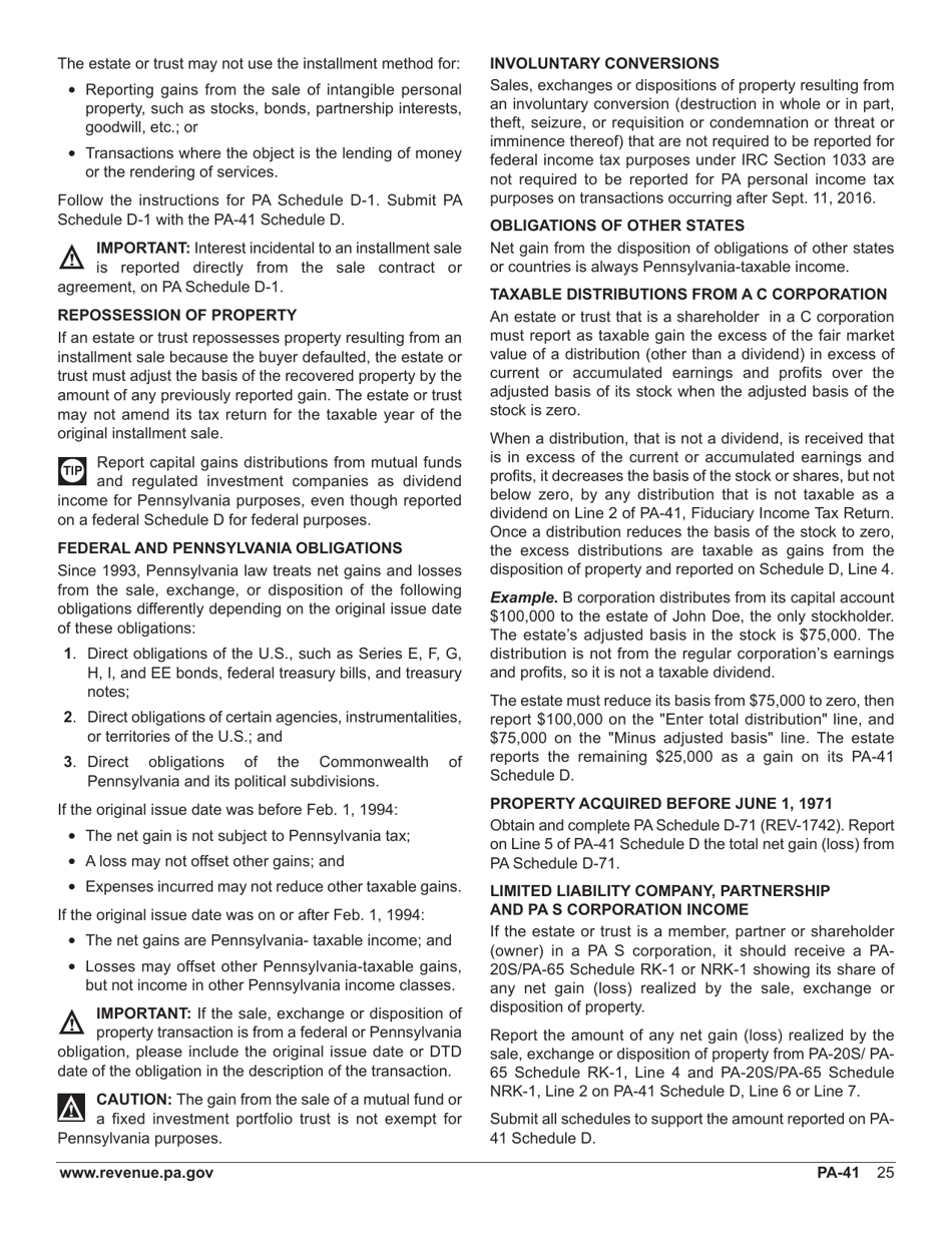 Form PA-41 Pa Fiduciary Income Tax Return - Pennsylvania, Page 27
