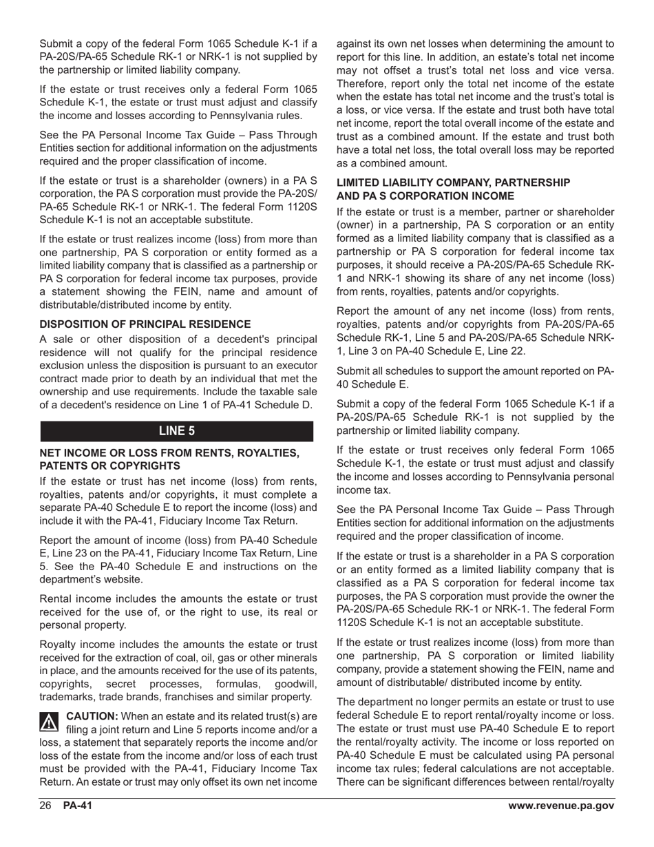 Form PA-41 Pa Fiduciary Income Tax Return - Pennsylvania, Page 28