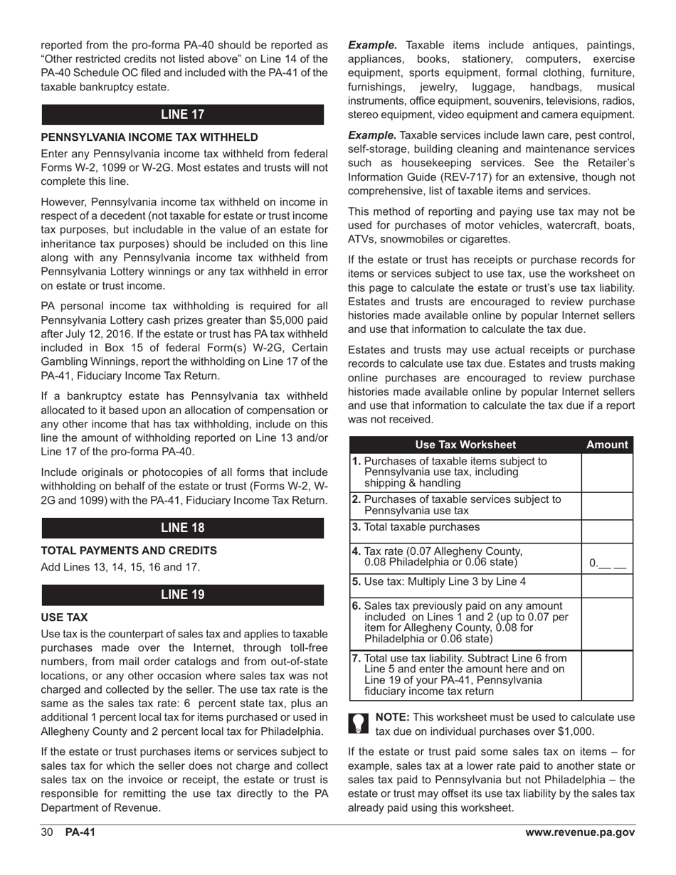 Form PA-41 Pa Fiduciary Income Tax Return - Pennsylvania, Page 32