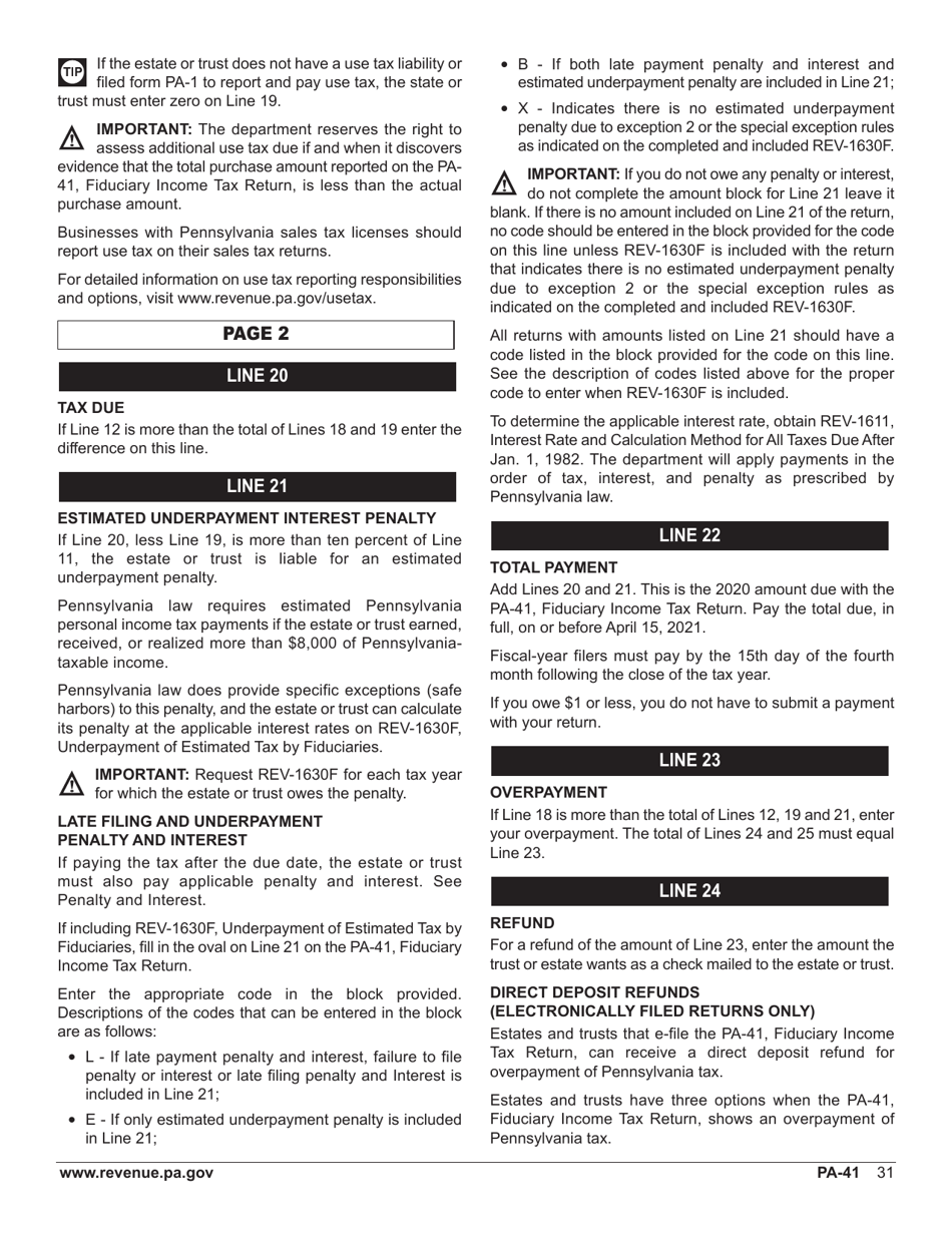 Form PA-41 Pa Fiduciary Income Tax Return - Pennsylvania, Page 33