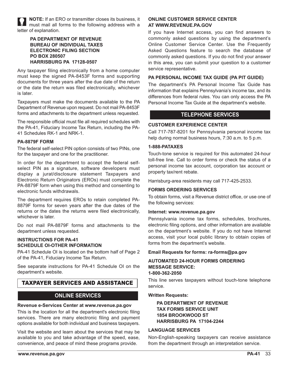 Form PA-41 Pa Fiduciary Income Tax Return - Pennsylvania, Page 35