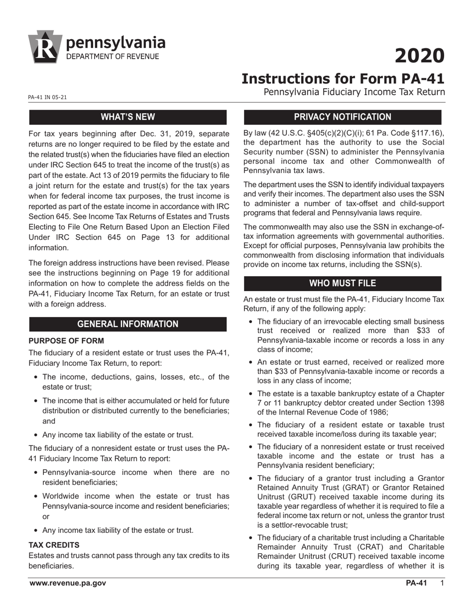 Form PA-41 Pa Fiduciary Income Tax Return - Pennsylvania, Page 3