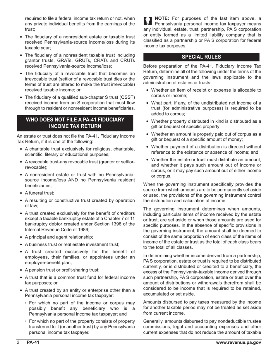 Form PA-41 Pa Fiduciary Income Tax Return - Pennsylvania, Page 4