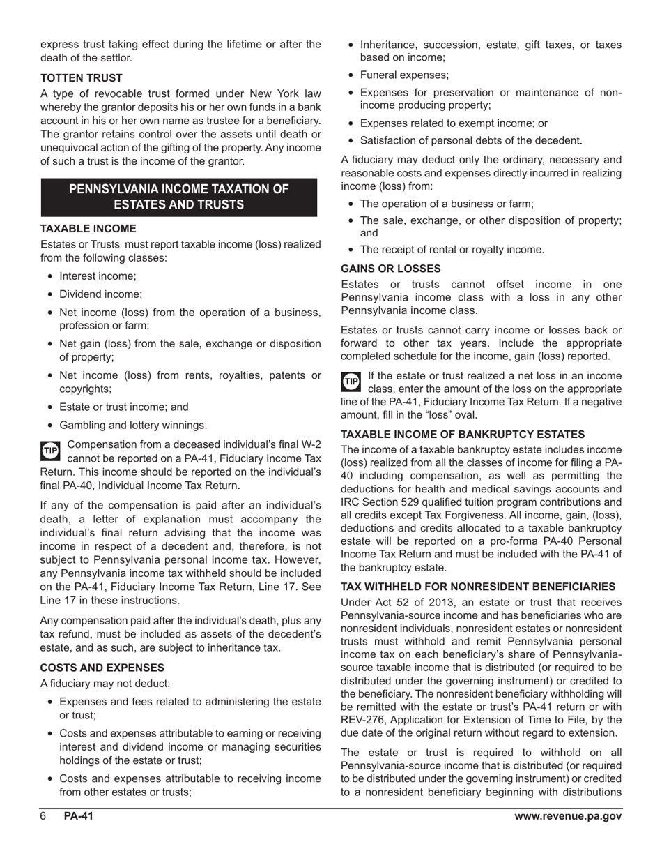 Form PA-41 Pa Fiduciary Income Tax Return - Pennsylvania, Page 8