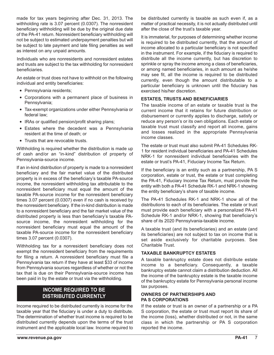 Form PA-41 Pa Fiduciary Income Tax Return - Pennsylvania, Page 9