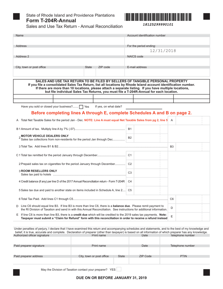 Form T204RANNUAL Download Fillable PDF or Fill Online Sales and Use