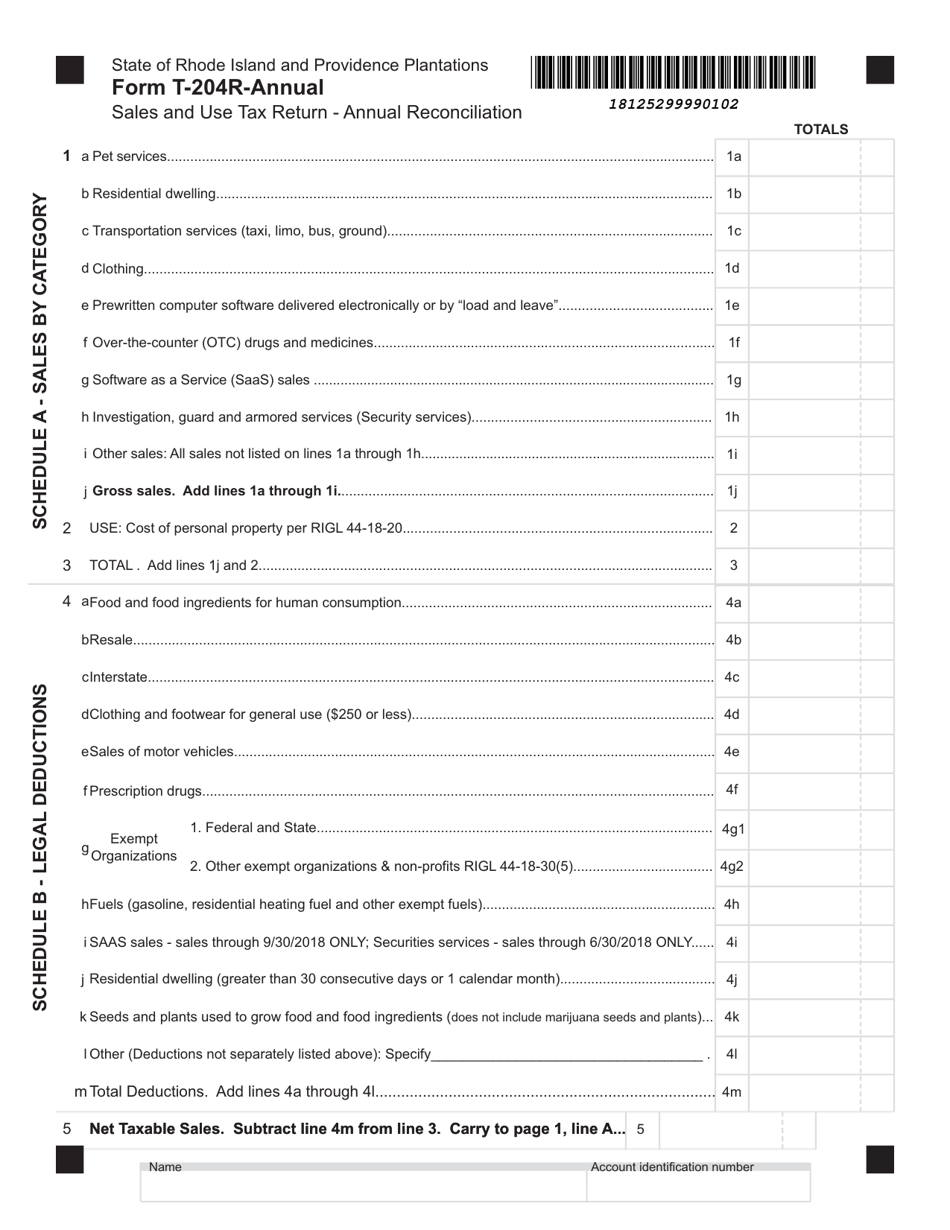 Form T-204R-ANNUAL Sales and Use Tax Return - Annual Reconciliation for Sellers of Tangible Property - Rhode Island, Page 2