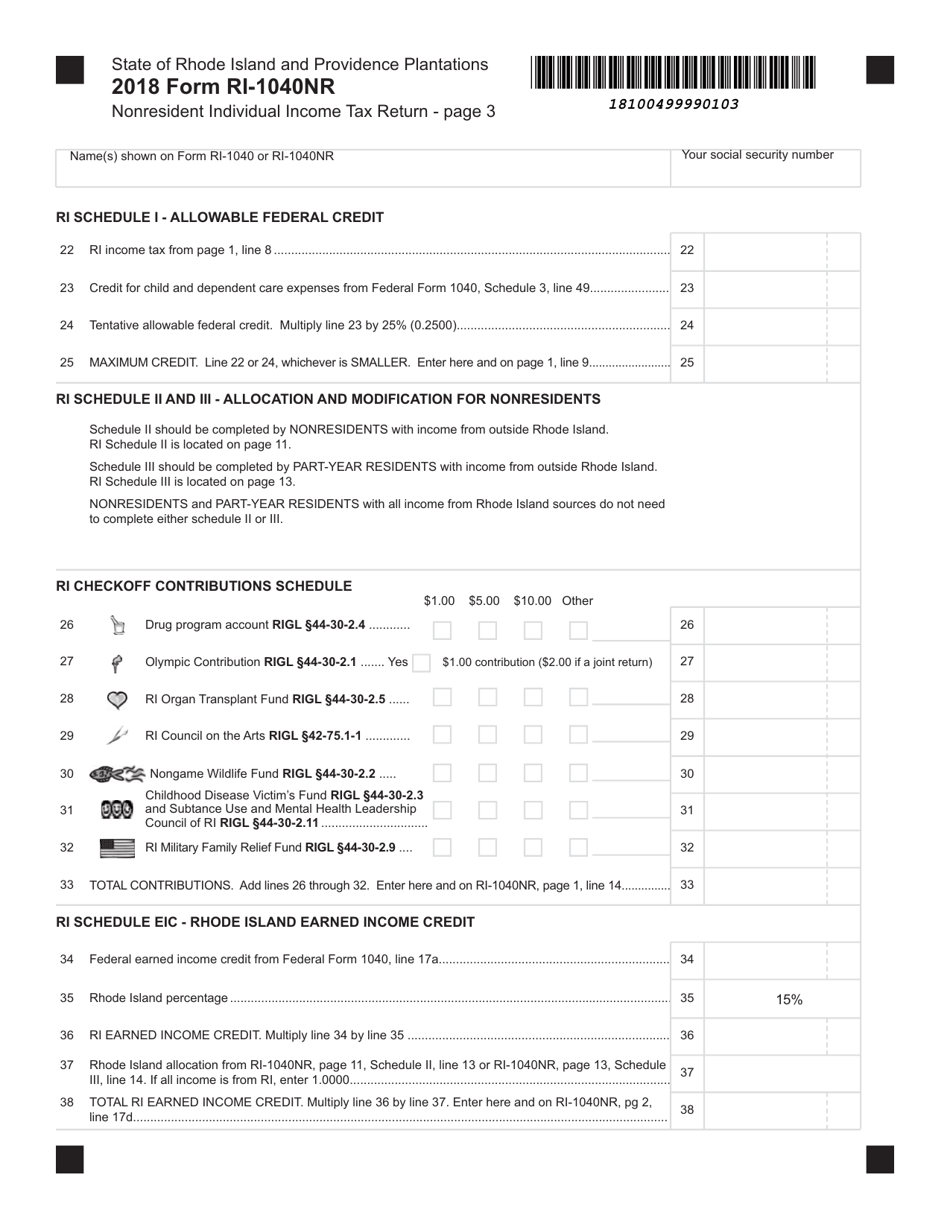 Form RI-1040NR Nonresident Individual Income Tax Return - Rhode Island, Page 3