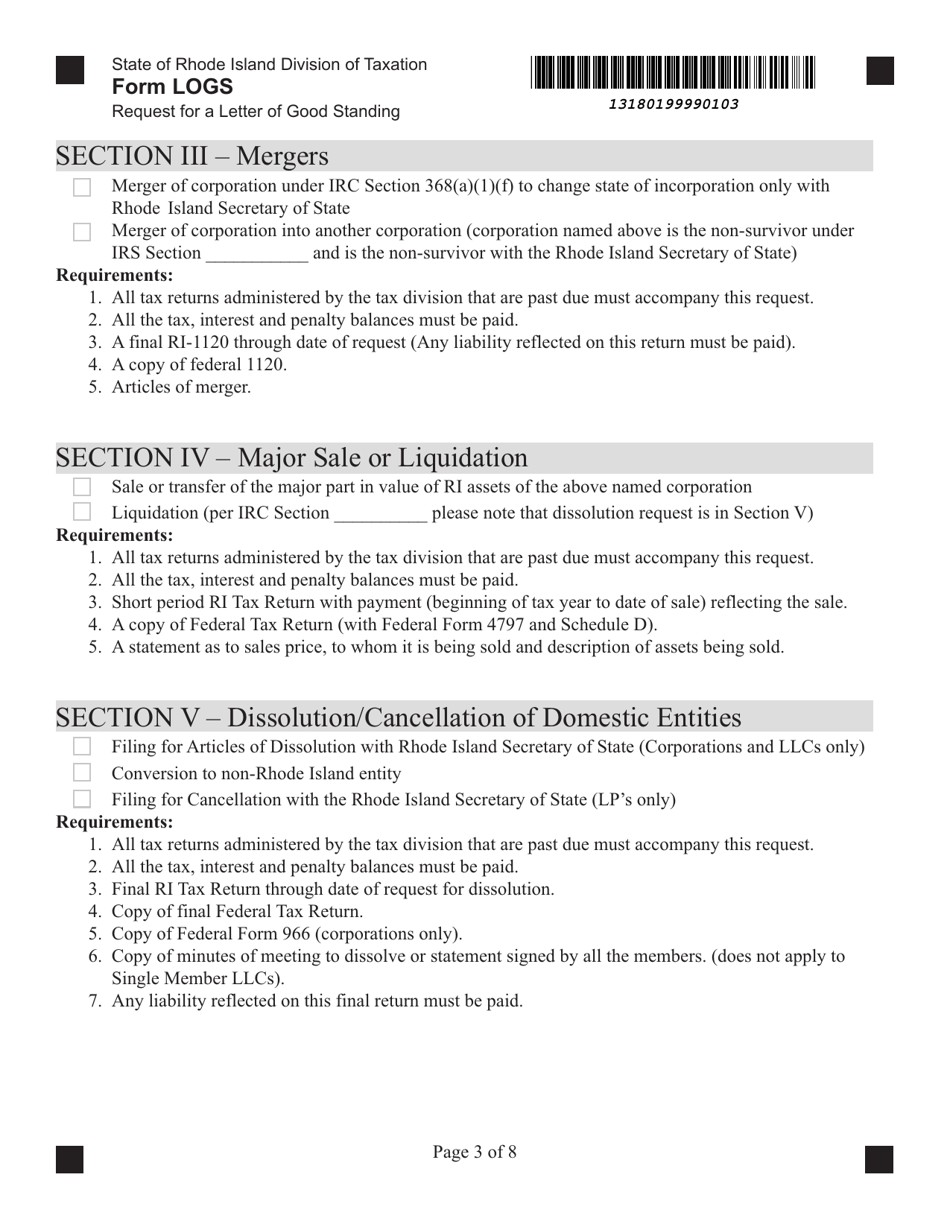 Form LOGS Request for Letter of Good Standing - Rhode Island, Page 3