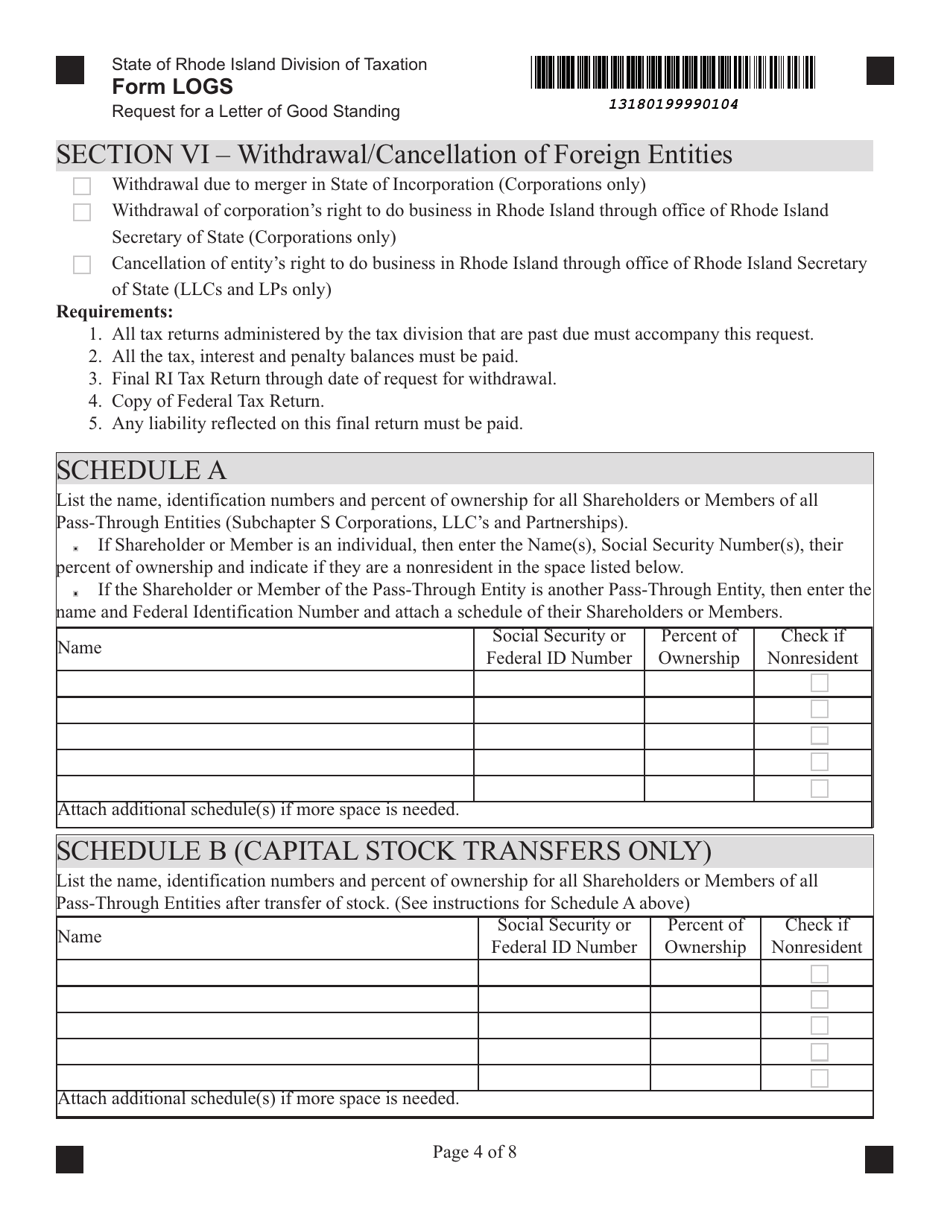 Form LOGS Request for Letter of Good Standing - Rhode Island, Page 4