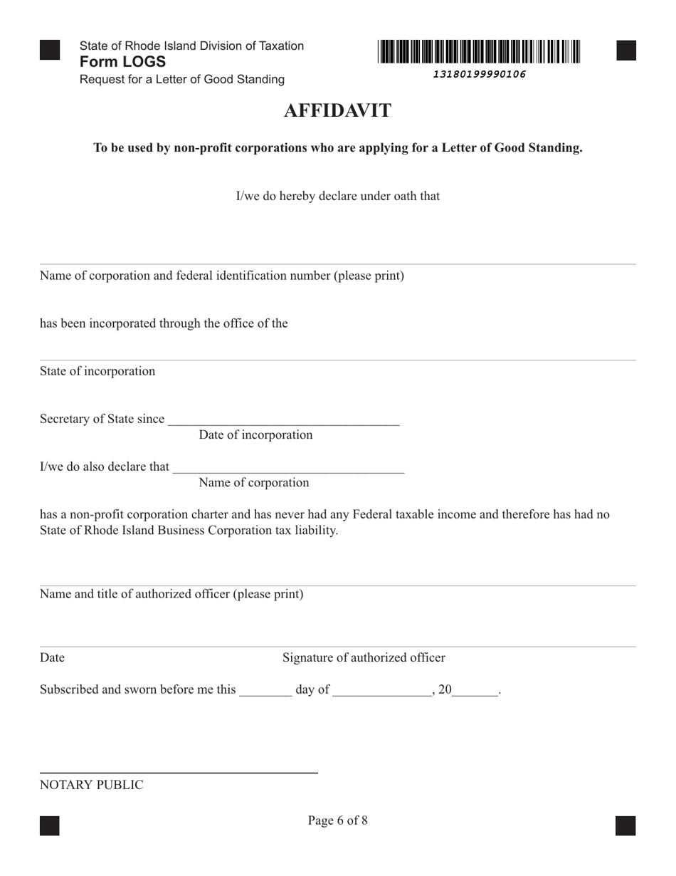 Form LOGS Request for Letter of Good Standing - Rhode Island, Page 6