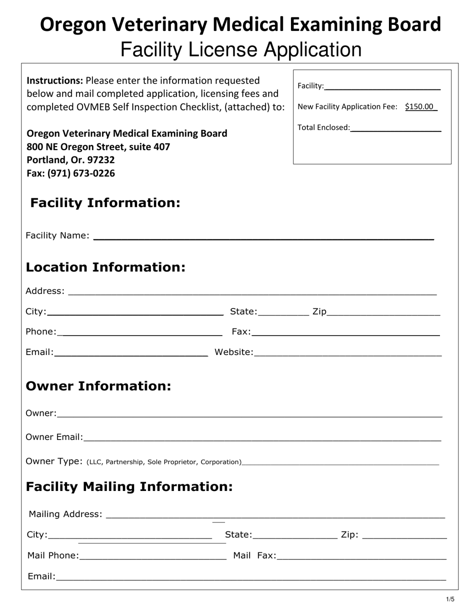 Facility License Application - Oregon, Page 1