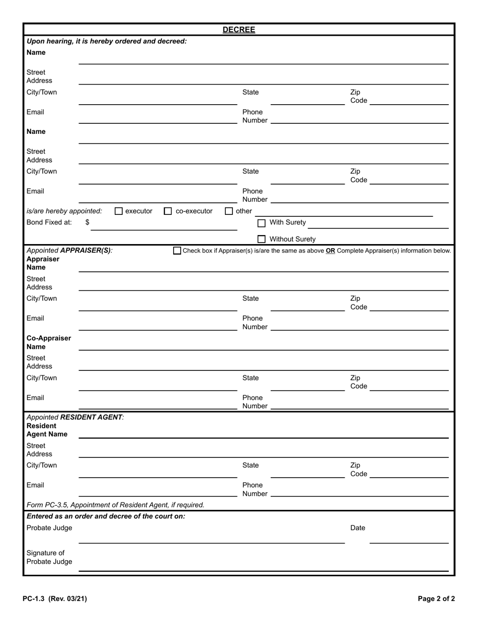 Form PC-1.3 Download Fillable PDF or Fill Online Ancillary Petition ...