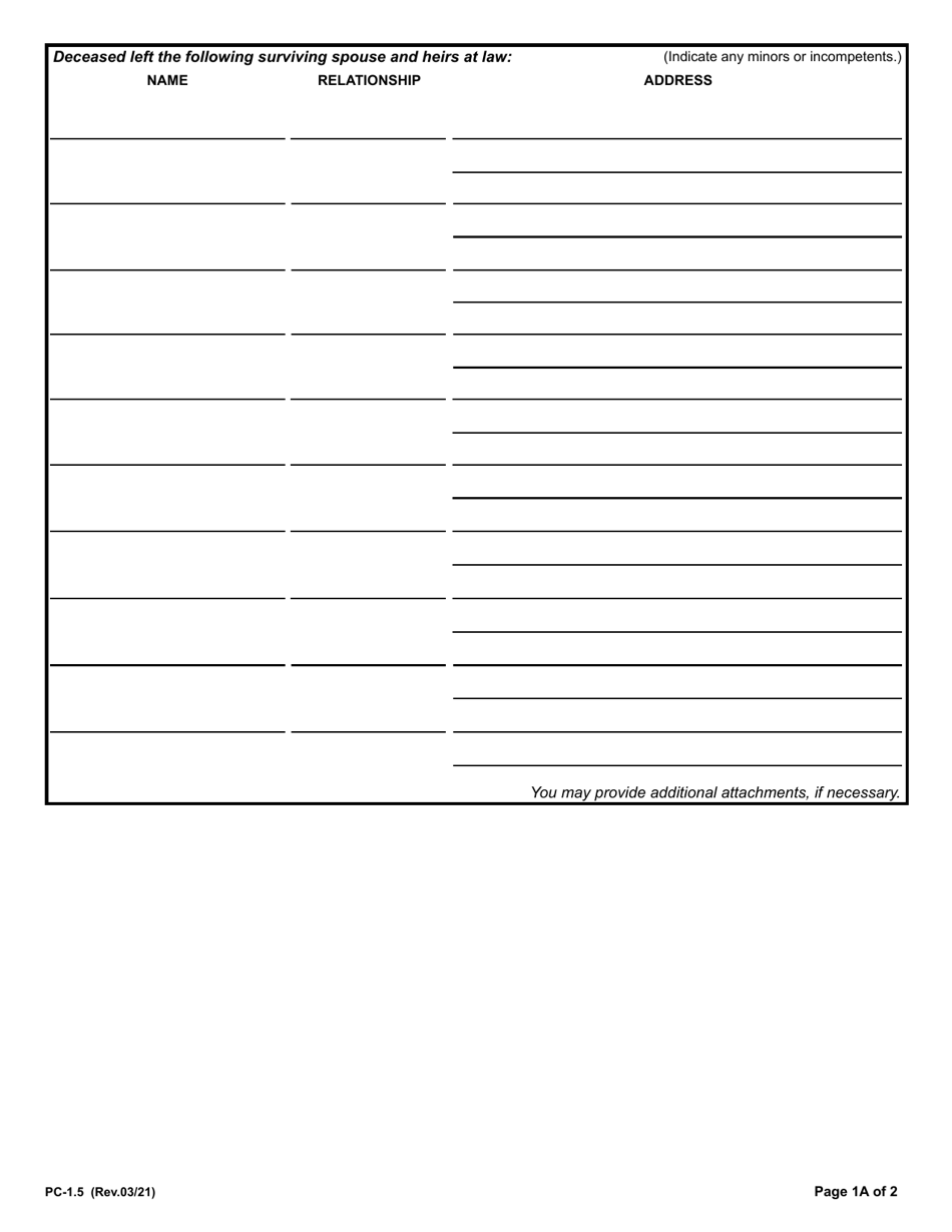 Form PC-1.5 Petition for Probate of Will - Rhode Island, Page 2