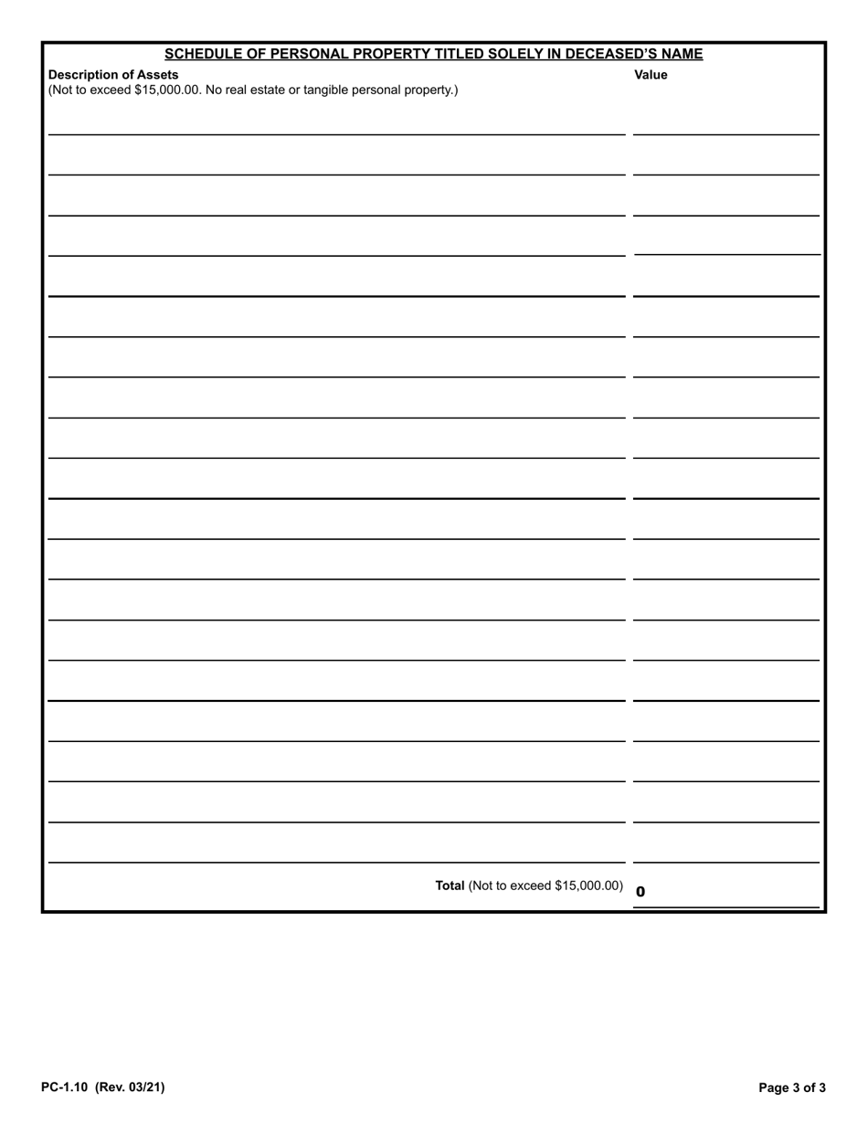 Form PC-1.10 Petition for Voluntary Informal Administrator - Rhode Island, Page 3