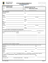 Document preview: Form PC-1.13 Affidavit of Complete Distribution of Assets $5,000.00 or Less - Rhode Island
