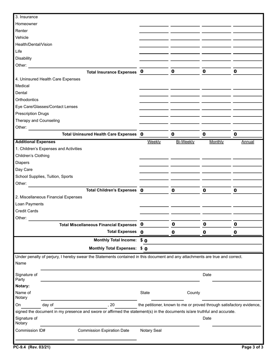 Form PC-9.4 Allowance for Support - Rhode Island, Page 3