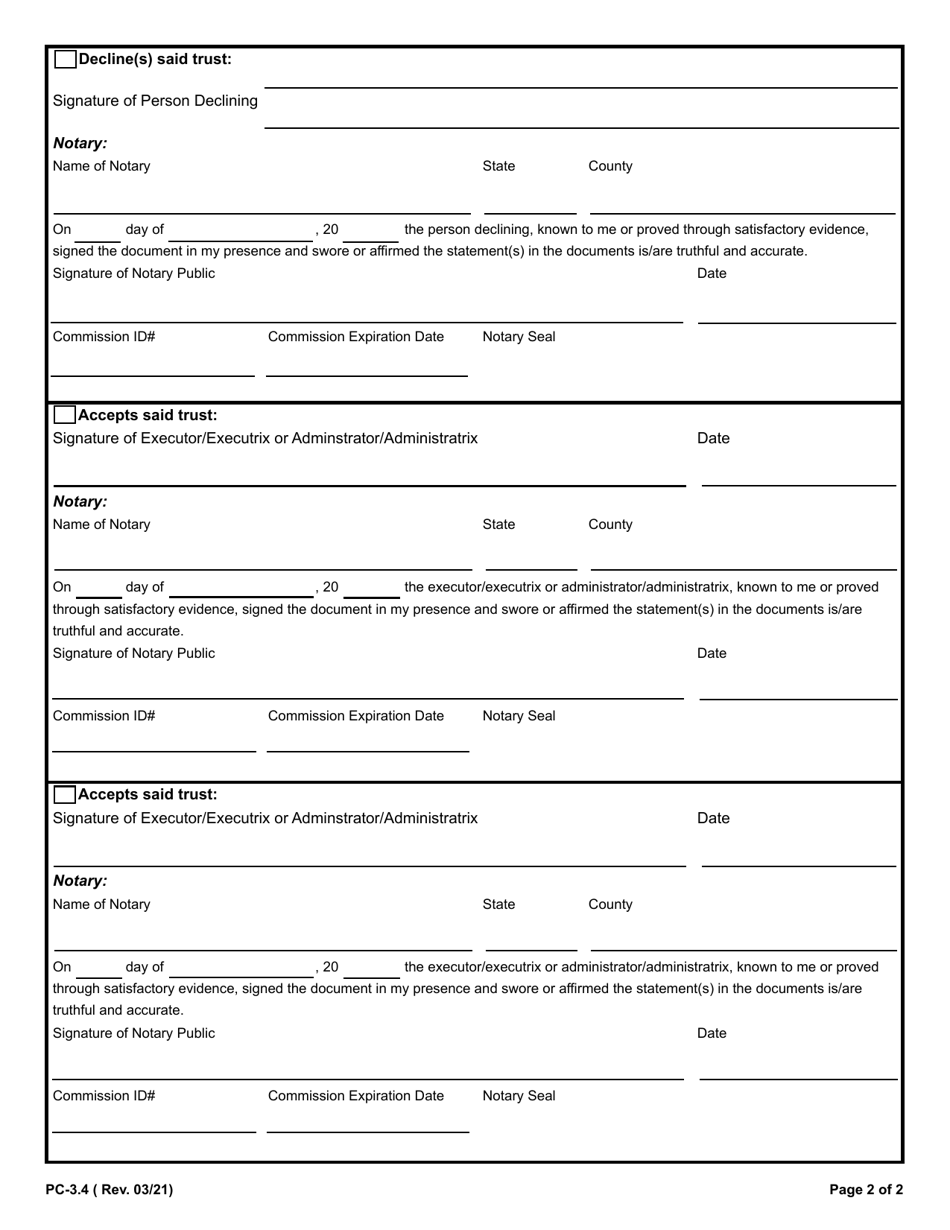 Form PC-3.4 Acceptance / Declination - Rhode Island, Page 2