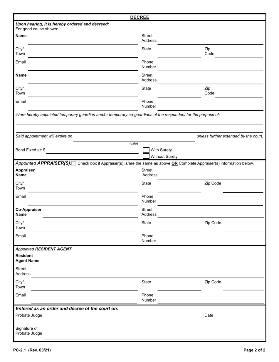 Form PC-2.1 Download Fillable PDF or Fill Online Temporary Guardianship ...