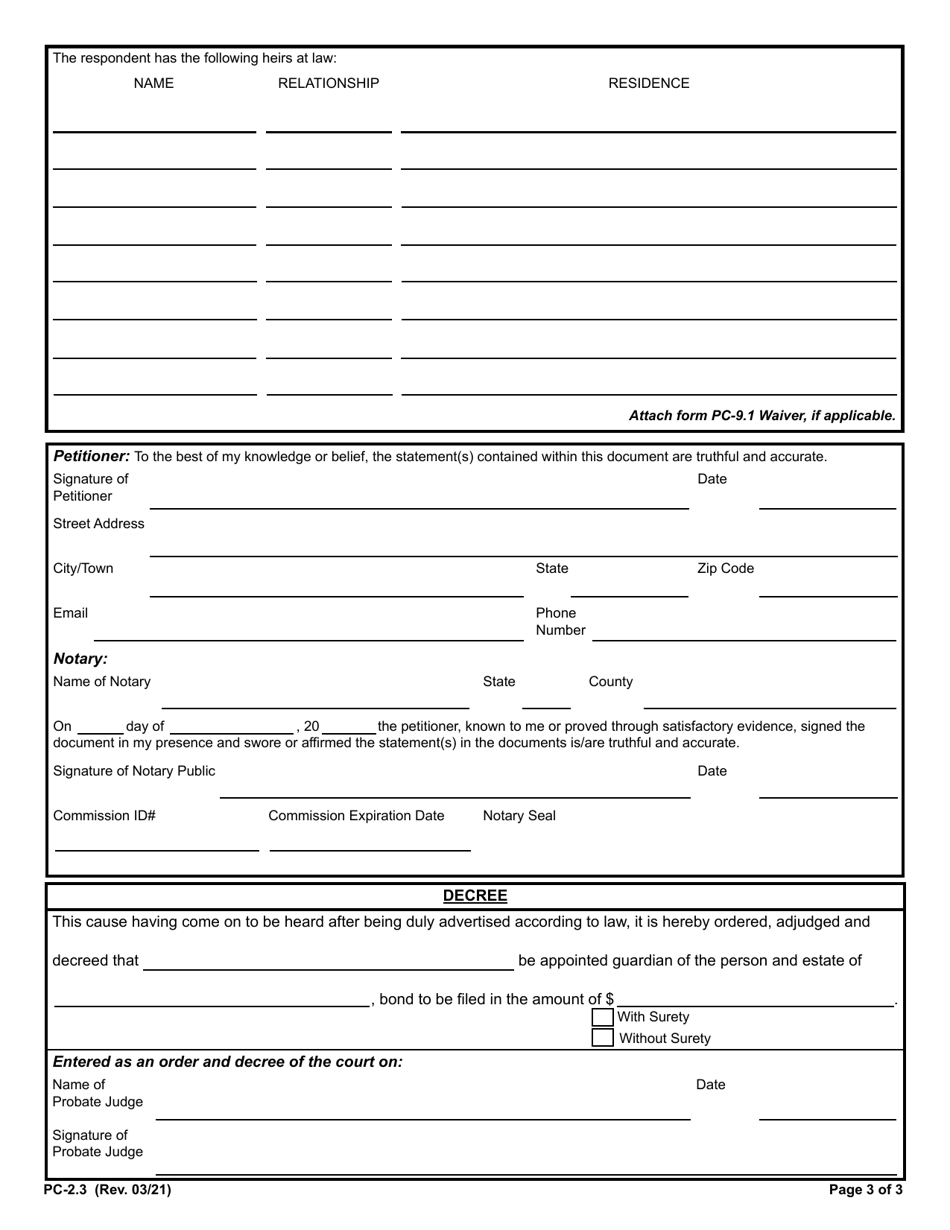 Form PC-2.3 Petition for Limited Guardianship or Guardianship - Rhode Island, Page 3