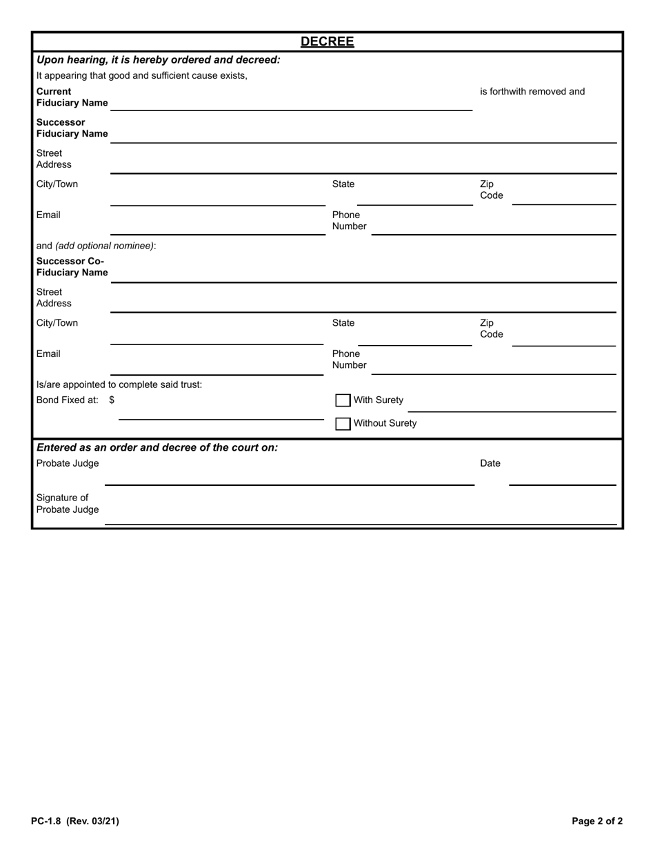 Form PC-1.8 Download Fillable PDF or Fill Online Removal Petition ...