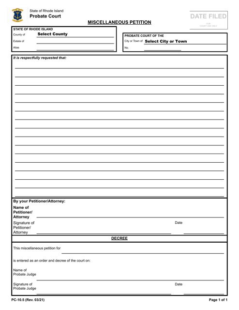 Form PC-10.5 Miscellaneous Petition - Rhode Island