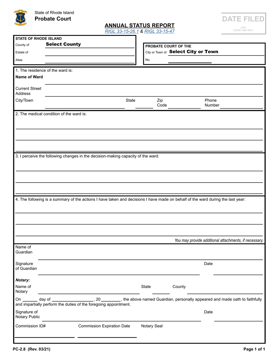Form PC-2.8 Annual Status Report - Rhode Island, Page 1