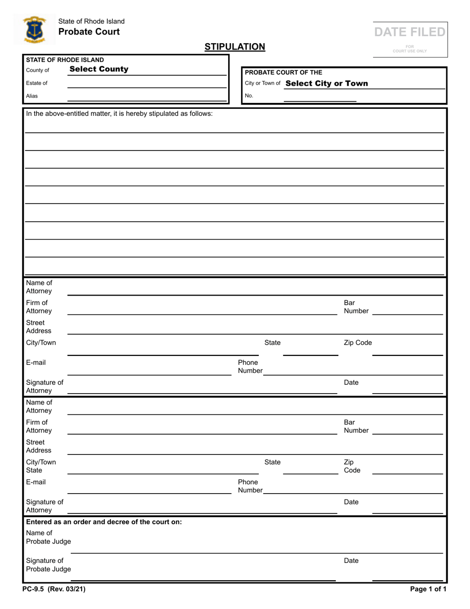 Form PC-9.5 Stipulation - Rhode Island, Page 1