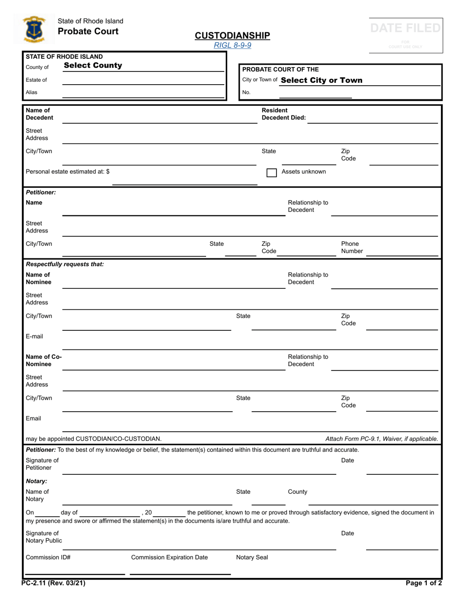 Form PC-2.11 Custodianship - Rhode Island, Page 1