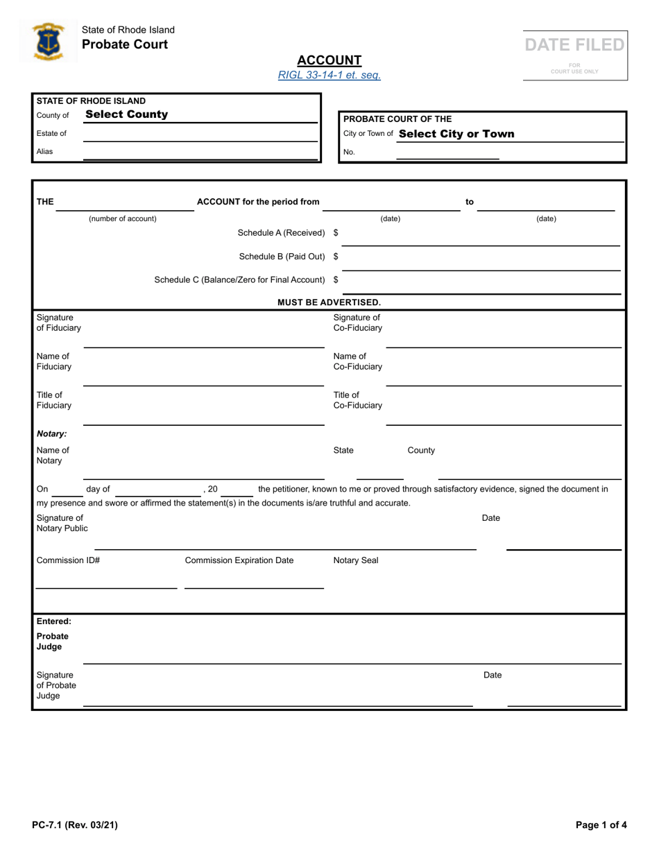 Form PC-7.1 Account - Rhode Island, Page 1