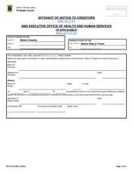 Document preview: Form PC-10.14 Affidavit of Notice to Creditors and Executive Office of Health and Human Services - Rhode Island
