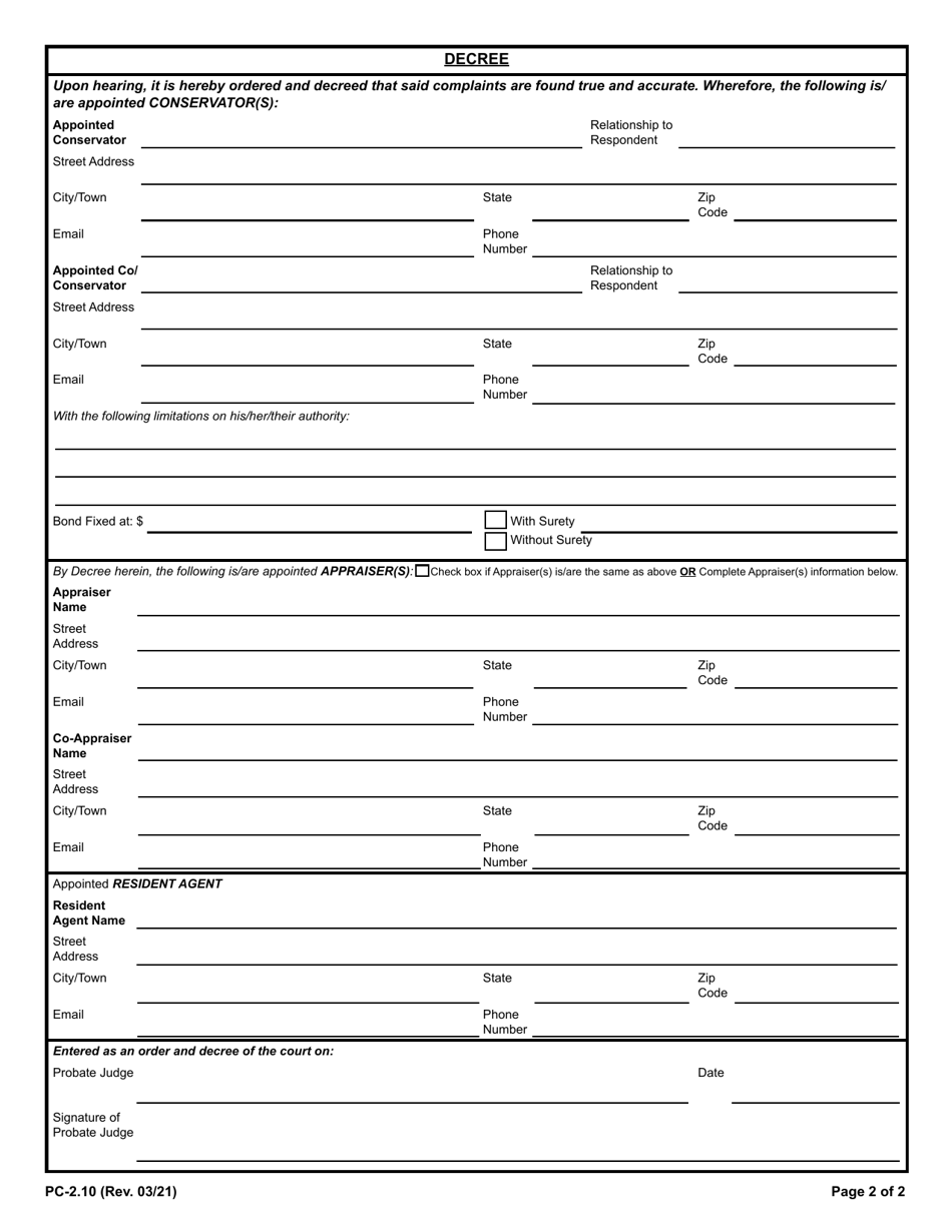 Form PC-2.10 Conservatorship - Rhode Island, Page 2