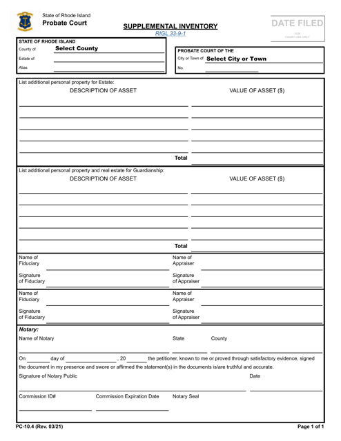 Form PC-10.4 Supplemental Inventory - Rhode Island