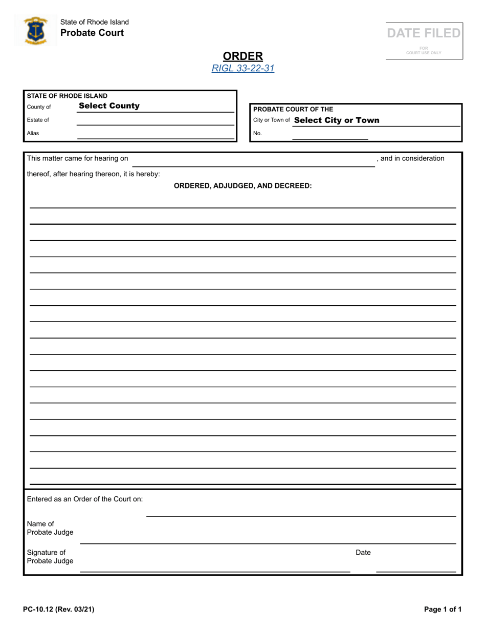 Form PC-10.12 Order - Rhode Island, Page 1