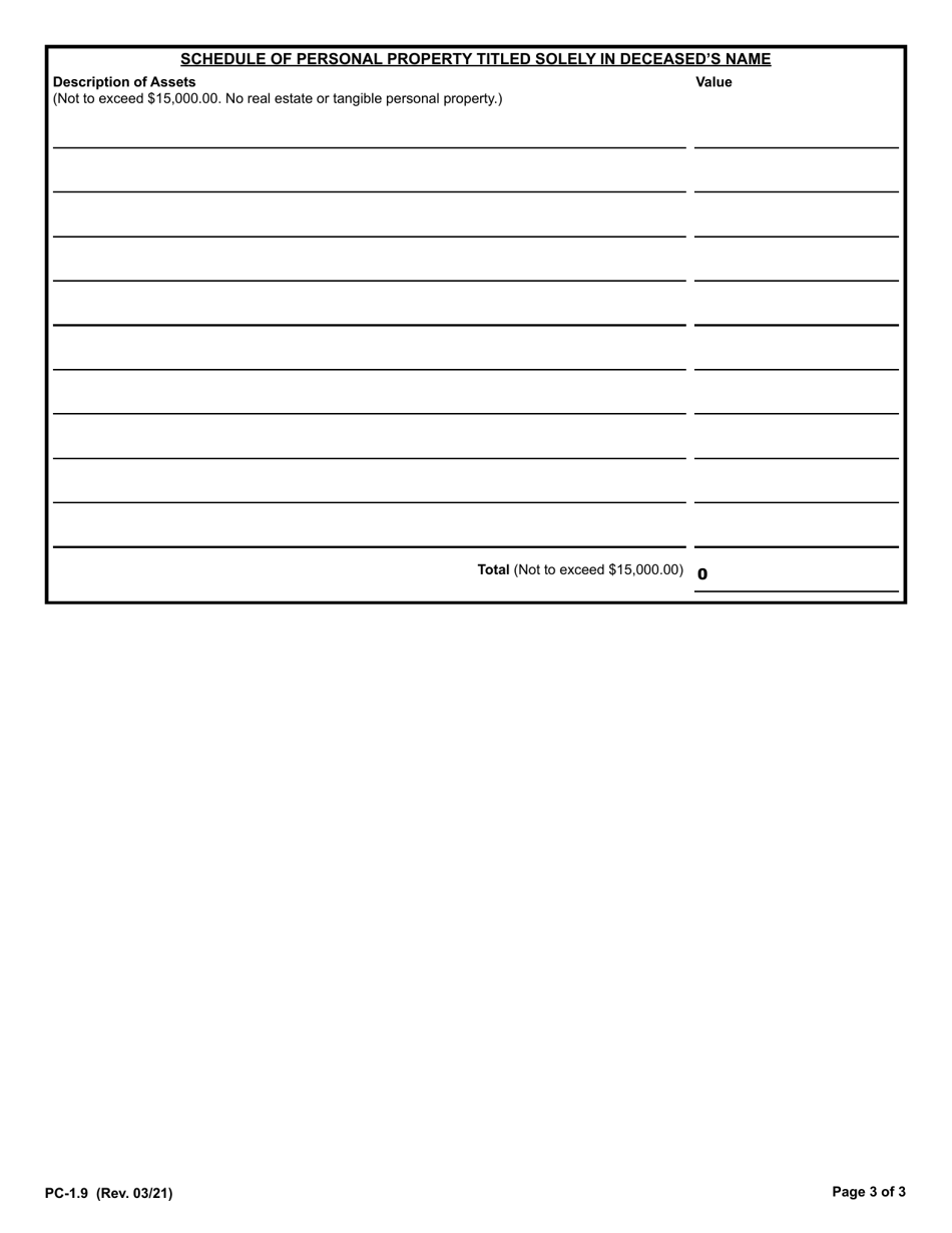 Form PC-1.9 Petition for Voluntary Informal Executor - Rhode Island, Page 3