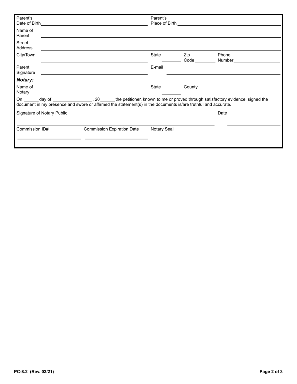 Form PC-8.2 Adult Adoption Petition - Rhode Island, Page 2