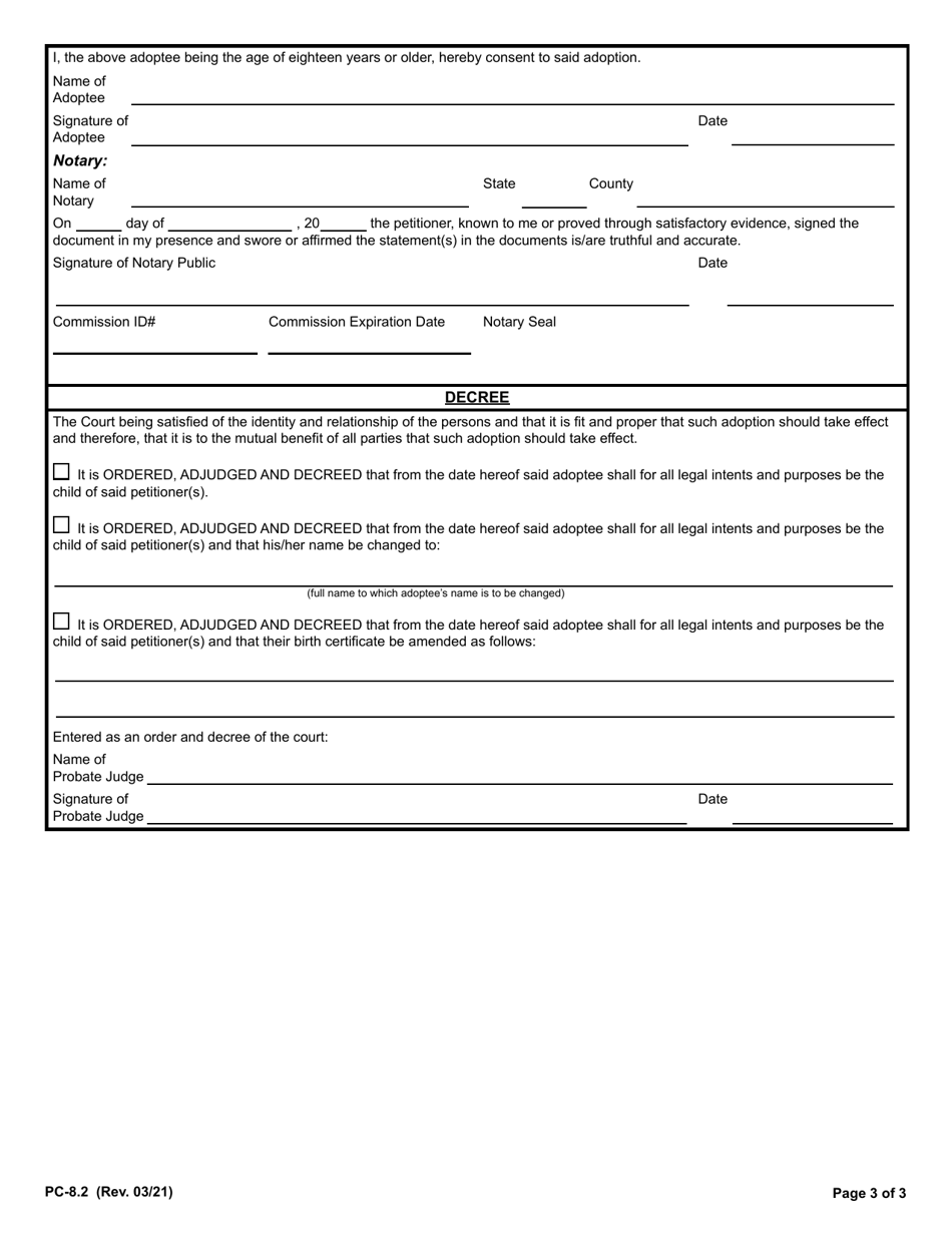 Form PC-8.2 Adult Adoption Petition - Rhode Island, Page 3