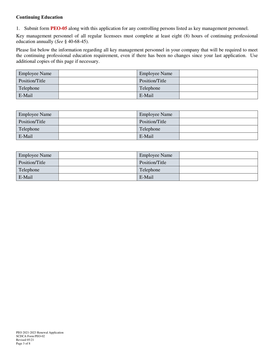SCDCA Form PEO-02 Professional Employer Organization Renewal License Application - South Carolina, Page 3