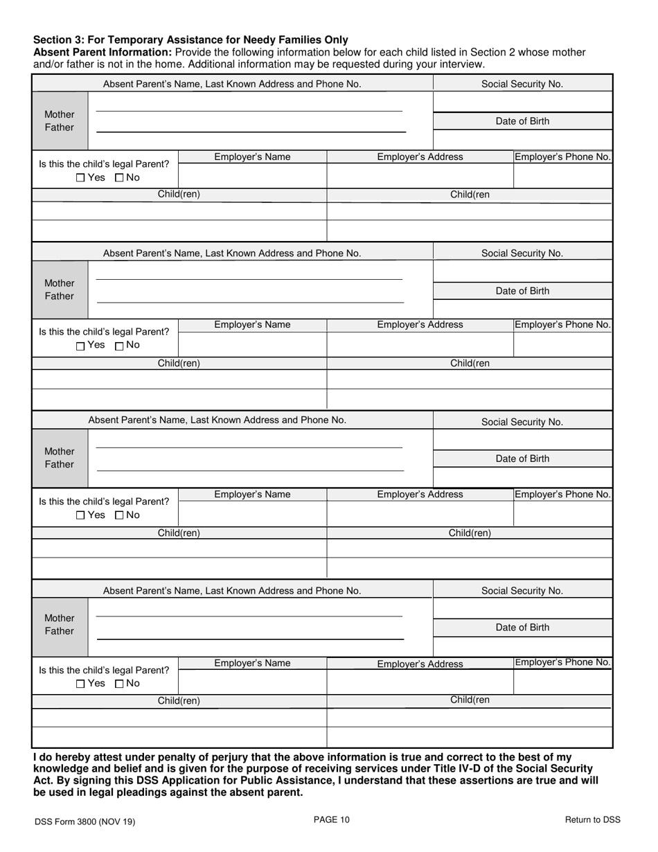 DSS Form 3800 Fill Out, Sign Online and Download Printable PDF, South